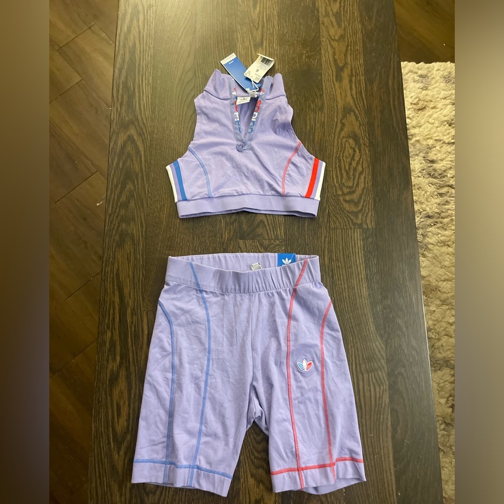Adidas 2 Piece Set - Size Medium - Purple w/ red white & blue details